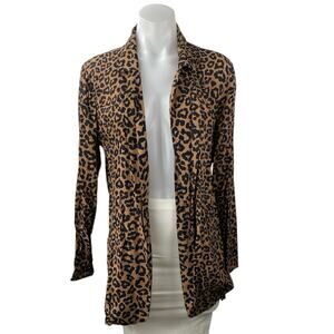 Beach Riot Brown Leopard Animal Print Open Front Long Sleeve Cardigan Top Size S